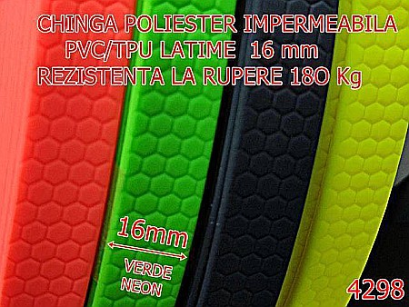 Chinga - 4298/Chinga poliester impermeabila tip biothane-soft-16-mm-pvc-tpu--verde-neon-----
