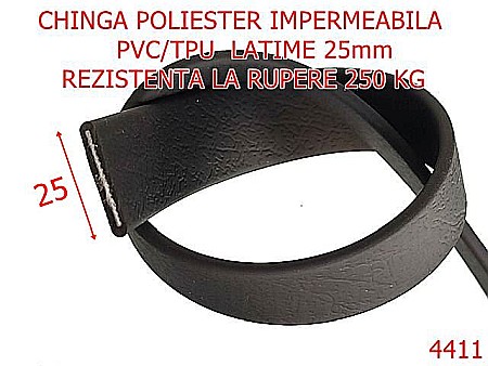 Harnasament - 4411/Chinga poliester impermeabila tip biothane-25-mm-pvc-tpu--negru-----