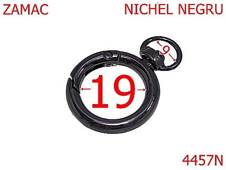 Carabine poseta - 4457N/Inel carabina anti-rasucire-19-mm-zamac--nichel negru--5F3---