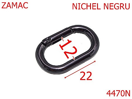 Inele carabina - 4470N/Inel carabina oval pentru genti-12-mm-zamac--nichel negru-----