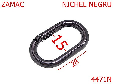 Inele carabina - 4471N/Inel carabina oval pentru genti-15-mm-zamac--nichel negru-----