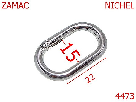 Inele carabina - 4473/Inel carabina oval pentru genti-15-mm-zamac--nichel-----