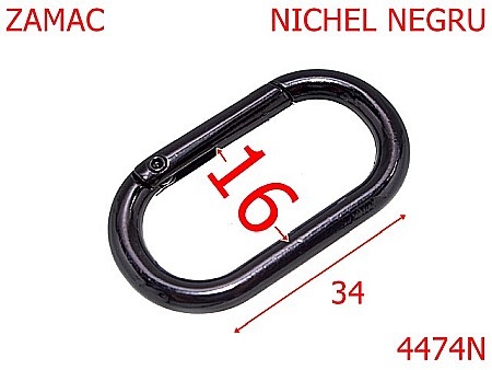 Inele carabina - 4474N/Inel carabina oval pentru genti-16-mm-zamac--nichel negru-----