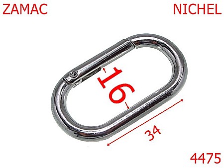 Inele carabina - 4475/Inel carabina oval pentru genti-16-mm-zamac--nichel-----