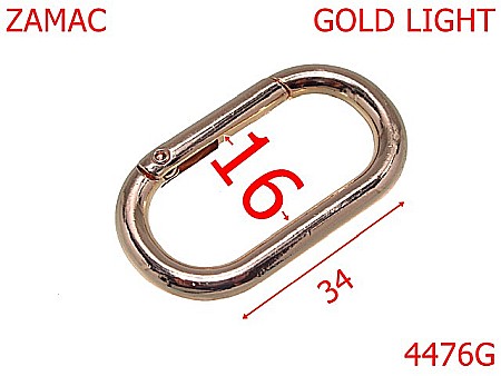 Inele carabina - 4476G/Inel carabina oval pentru genti-16-mm-zamac--gold light-----