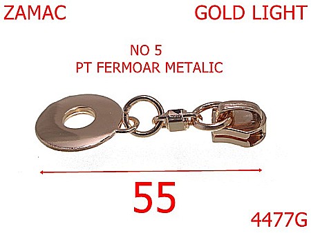 Cursori fermoar - 4477G/Cursor ornamental pentru fermoar metalic-No 5-mm-zamac--gold light-----