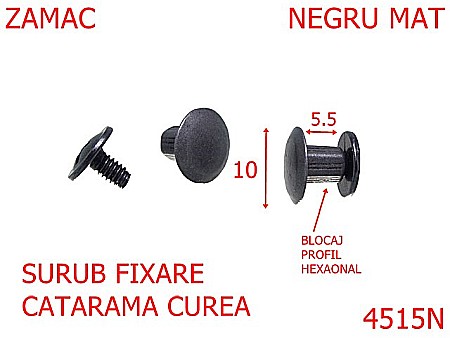 Suruburi fixare - 4515N/Surub de fixare catarama curea-10-mm-zamac--negru---z31-z32