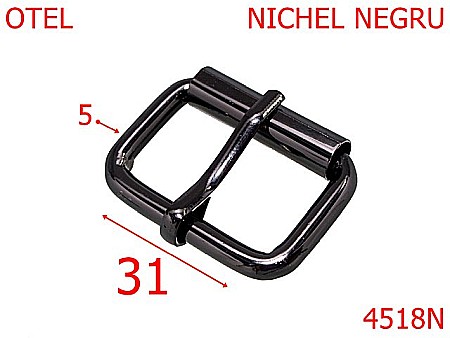 Catarame rola si 1 cui - 4518N/Catarama   cu rola pentru genti-31-mm-otel-5-nichel negru--7H1-7H4---