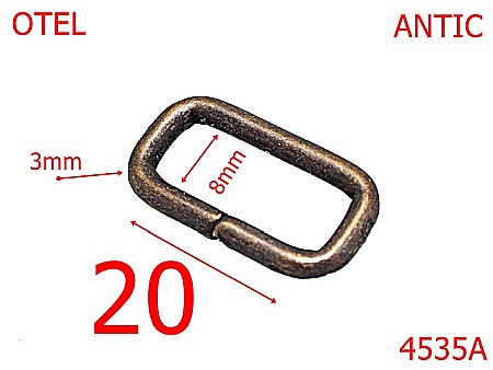 Inele dreptunghiulare - 4535A/Inel dreptunghiular pentru marochinarie -20-mm-otel-3-antic---3G1--