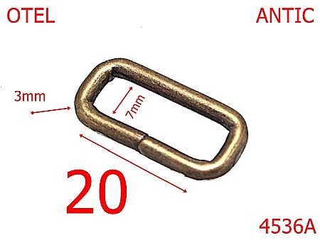 Inele dreptunghiulare - 4536A/Inel dreptunghiular pentru marochinarie -20-mm-otel-3-antic-4c5-4B8-3J8-7E1--