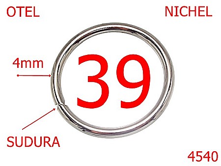 Inele sudate - 4540/Inel rotund sudat marochinarie harnasament-39-mm-otel-4-nichel---4D2-4D1--
