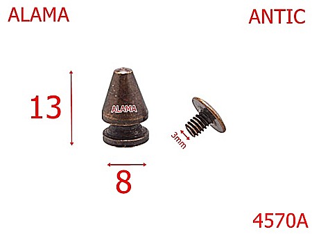 Accesorii metalice pentru marochinarie - 4570A/Crampon alama-13-mm-alama--antic-----