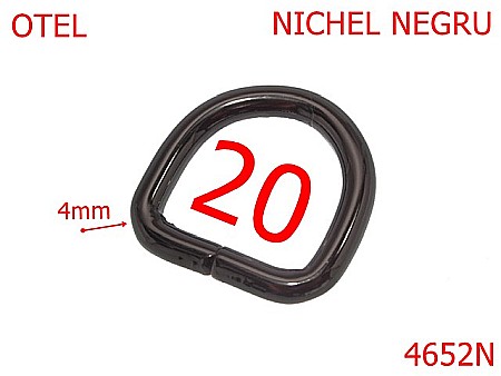 Inele D - 4652N/Inel D marochinarie pentru genti si posete-20-mm-otel-4-nichel negru --2B8---