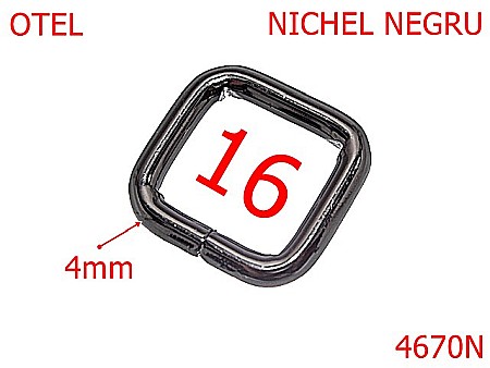 Inele dreptunghiulare - 4670N/Inel dreptunghiular pentru posete si genti-16-mm-otel-4-nichel negru --4F8---