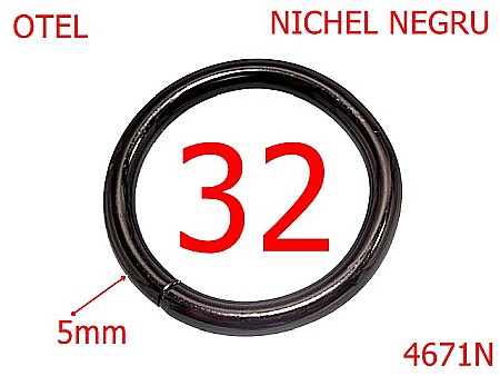 Inele rotunde - 4671N/Inel rotund poseta sau geanta-32-mm-otel-5-nichel negru -4L3-4G4---