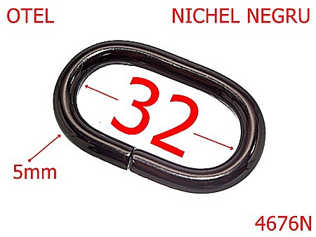 Inele ovale - 4676N/Inel oval pentru genti si posete-32-mm-otel-5-nichel negru -----