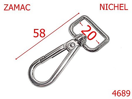 Carabine poseta - 4689/Carabina poseta  geanta sau borseta-20-mm-zamac--nichel-5J4----