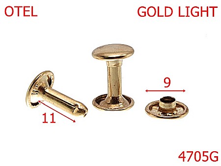 Capse rapide - 4705G/Capsa dubla rapida-rivet  cu picior   inalt -9-mm-otel--gold light-16C11----