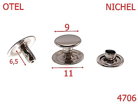 Capse rapide - 4707/Capsa rapida simpla-rivet picior scurt -9-mm-otel--nichel-16C12----