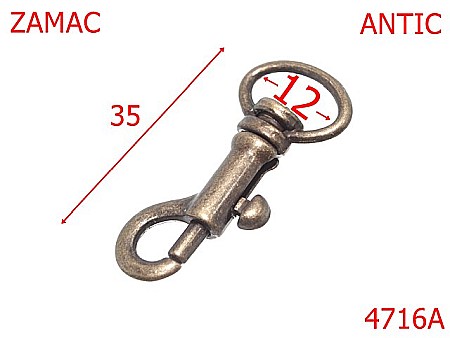 Carabine - 4716A/Minicarabina articole marochinarie-12-mm-zamac--antic--5J7---