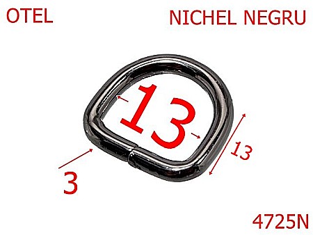 Inele D - 4725N/Inel D marochinarie pentru genti si posete-13-mm-otel-3-nichel negru--3D7---