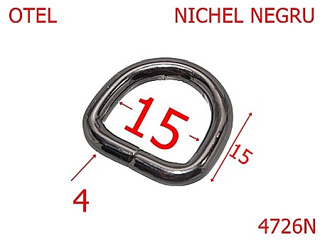 Inele D - 4726N/Inel D pentru genti si posete-15-mm-otel-4-nichel negru--3F7---