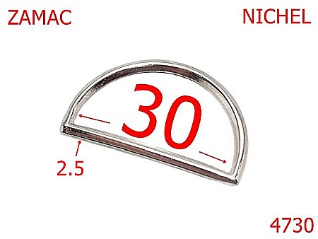 Inele D - 4730/Inel D turnat  pentru marochinarie confectii -30-mm-zamac-2.5-nichel--3C6---