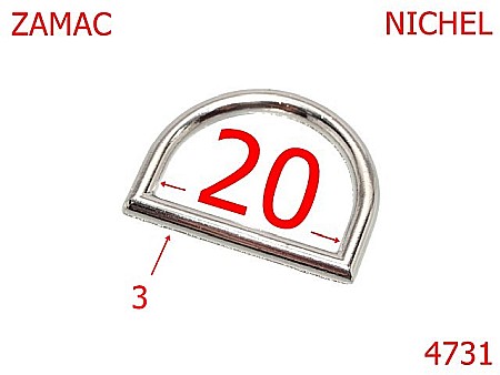 Inele D - 4731/Inel D turnat  pentru marochinarie confectii -20-mm-zamac-3-nichel--3C6---