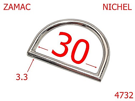 Inele D - 4732/Inel D turnat  pentru marochinarie confectii -30-mm-zamac-3.3-nichel--3C6---
