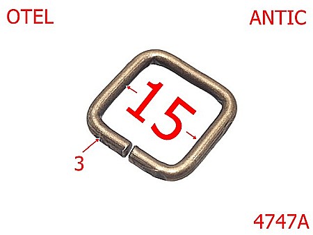 Inele dreptunghiulare - 4747A/Inel patrat marochinarie genti posete-15-mm-otel-3-antic-4B8----