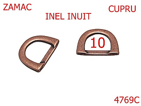 Inele D - 4769C/Inel D inuit pentru incaltaminte si marochinarie-10-mm-zamac--cupru-----