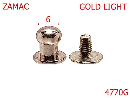 Accesorii metalice pentru marochinarie - 4770G/Ciupercuta opritoare  pentru pielarie-6-mm-zamac--gold light-----