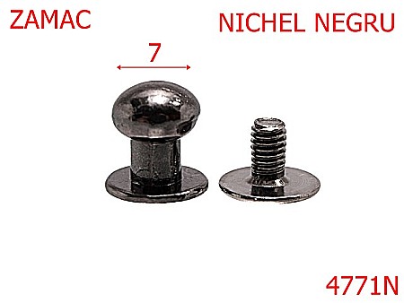 Accesorii metalice pentru marochinarie - 4771N/Ciupercuta opritoare  pentru pielarie-7-mm-zamac--nichel negru-----