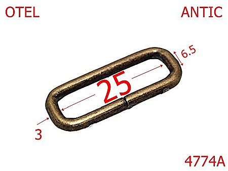 Inele dreptunghiulare - 4774A/inel dreptunghiular marochinarie si incaltaminte-25-mm-otel-3-antic--4C8---
