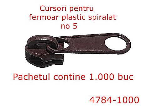 Cursori fermoar plastic - 4784-1000/Cursor pentru fermoar spiralat no 5-no 5-mm-zamac--maron inchis-----