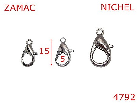 Carabine poseta - 4792/Minicarabina articole marochinarie-15-mm-zamac--nichel-5Y8-5T8---