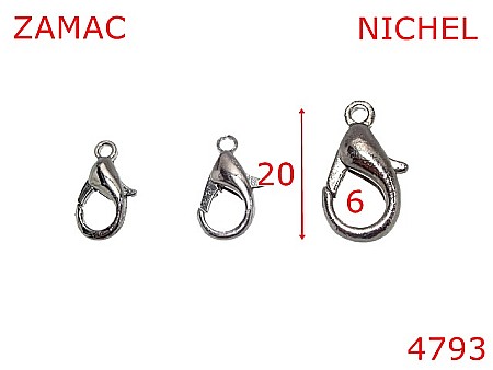 Carabine poseta - 4793/Minicarabina articole marochinarie-20-mm-zamac--nichel-5Y8-5T8---