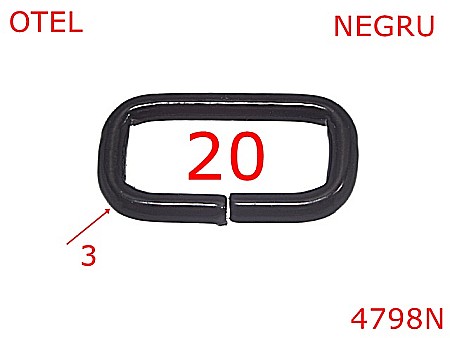 Inele dreptunghiulare - 4798N/Inel dreptunghiular pentru incaltaminte si marochinarie-20-mm-otel-3-negru -3k6----