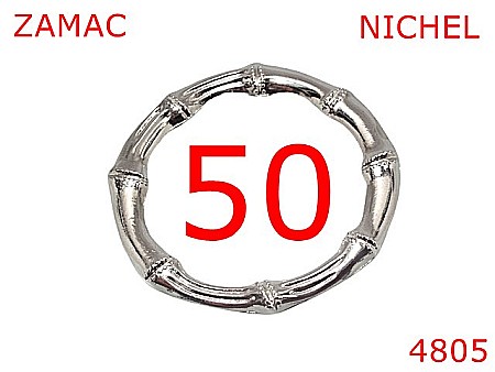 Inele rotunde - 4805/Inel rotund Bambus pentru posete si genti-50-mm-zamac--nichel--4i3---