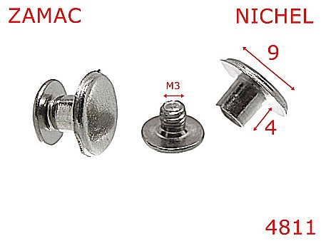 Suruburi fixare - 4811/Surub fixare catarama curea -4-mm-zamac--nichel-AD34----