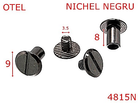 Suruburi fixare - 4815N/Surub fixare catarama curea -8-mm-otel--nichel negru-AD38----