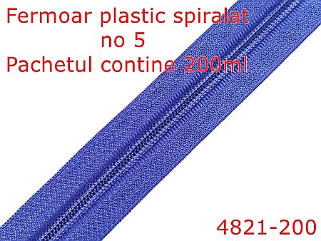 Fermoar - 4821-200/Fermoar plastic spiralat -200mt-pentru confectii maochinarie-no 5--poliester--bleu-----