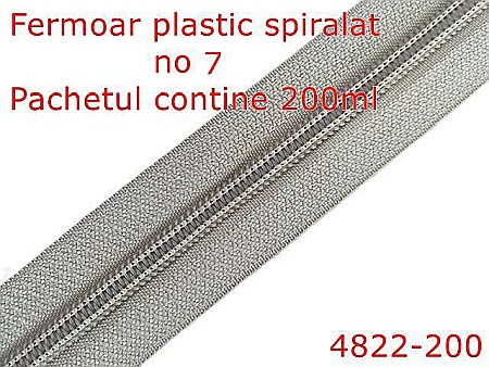 Fermoar - 4822-200/Fermoar plastic spiralat-200mt- pentru confectii maochinarie-no 7--poliester--bej-----