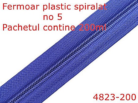 Fermoar - 4823-200/Fermoar plastic spiralat -200mt-pentru confectii maochinarie-no 5--poliester--albastru-----