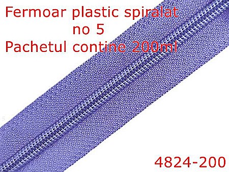 Fermoar - 4824-200/Fermoar plastic spiralat -200mt-pentru confectii maochinarie-no 5--poliester--lila-----