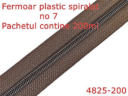 Fermoar - 4825-200/Fermoar plastic spiralat -200 mt-pentru confectii maochinarie-no 7--poliester--maron-----
