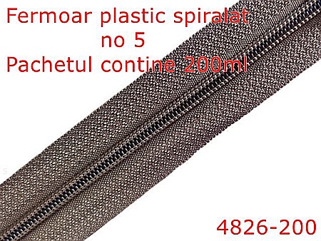 Fermoar - 4826-200/Fermoar plastic spiralat-200mt pentru confectii maochinarie-no 5--poliester--tabac-----