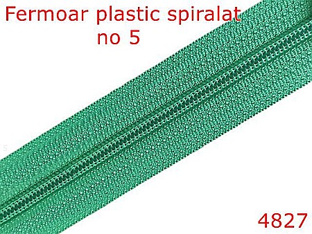 Fermoar - 4827/Fermoar plastic spiralat pentru confectii maochinarie-no 5--poliester--verde -----