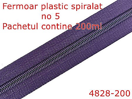 Fermoar - 4828-200/Fermoar plastic spiralat -200mt-pentru confectii maochinarie-no 5--poliester--mov-----