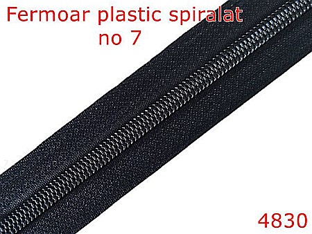 Fermoar - 4830/Fermoar plastic spiralat pentru confectii maochinarie-no 7--poliester--negru-----